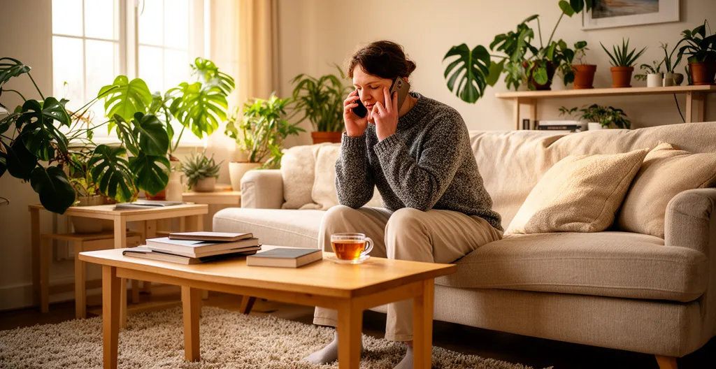 Dirigeant au téléphone avec expression préoccupée dans son salon